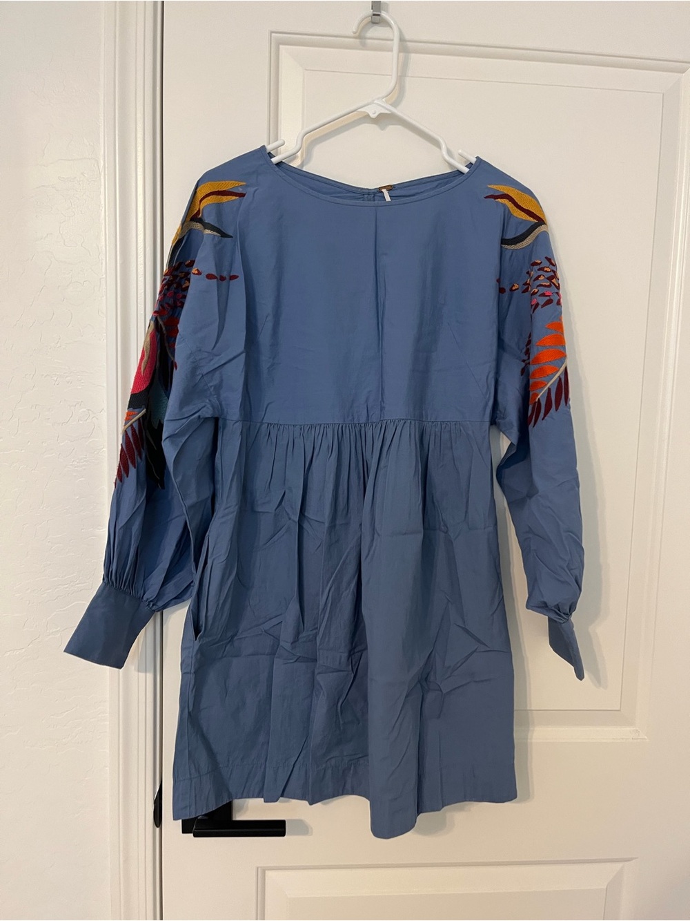 Free People Blue Embroidered Long-Sleeve Mini Dress